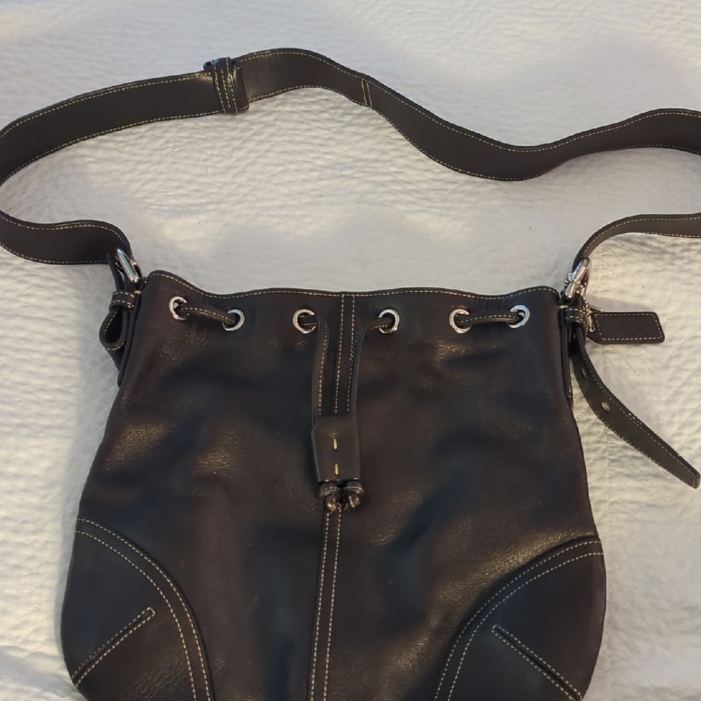 Coach Black Leather Drawstring Bag